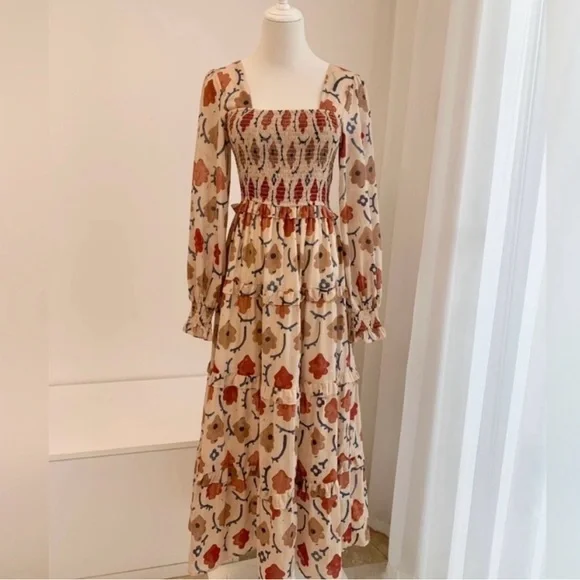 Christy Dawn Emerson Oak Leaf Floral Long Sleeve Dress Large Puff Sleeve - Picture 1 of 5